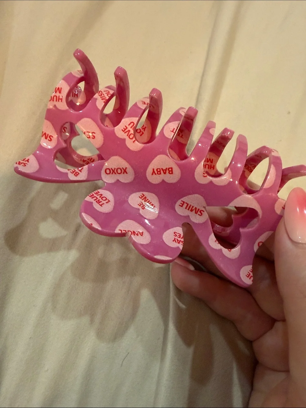 Pink Heart-Print Hair Claw Clip for Women